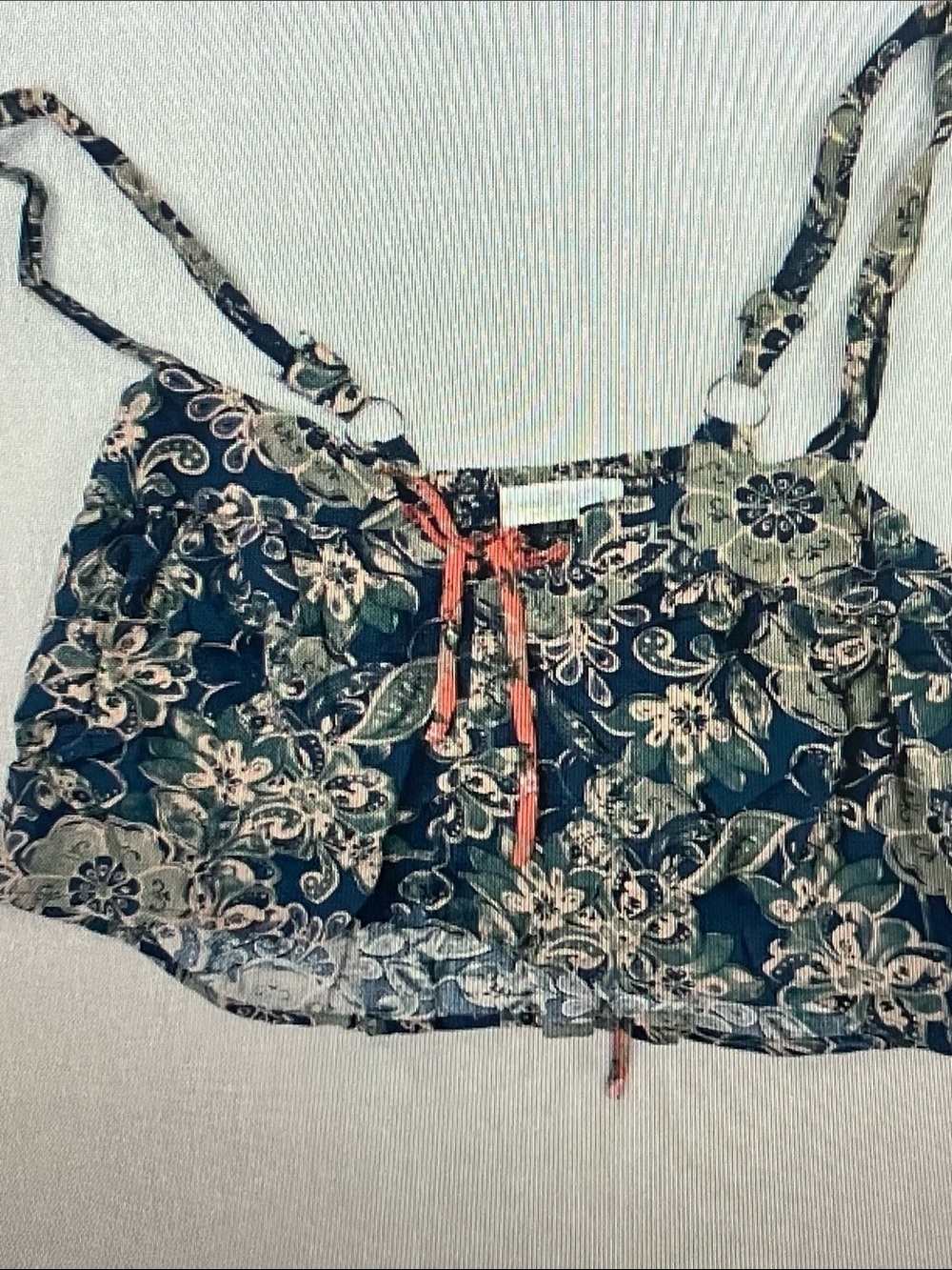 NATURAL LIFE Navy Floral Crop Cami with Coral Tie